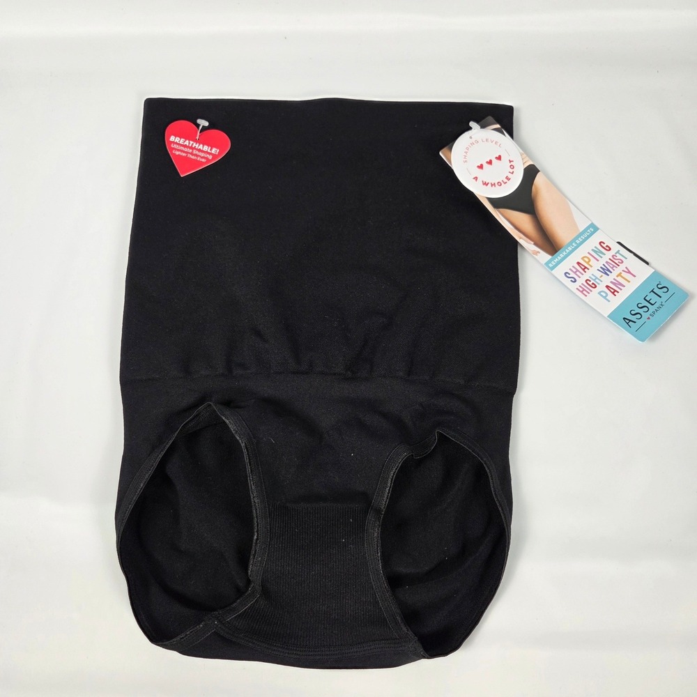Assets by Spanx High Waist Shaping Panty Black Breathable Firm Control Large NWT